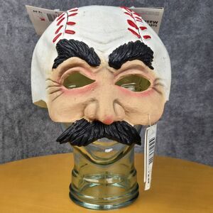 Vintage Halloween Baseball Head Guy Half Mask Vinyl Mustache Seasons for Kmart